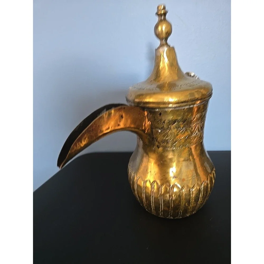 Antique Brass Middle Eastern Dallah Coffee Tea Pot Turkish Arabic‎ 10